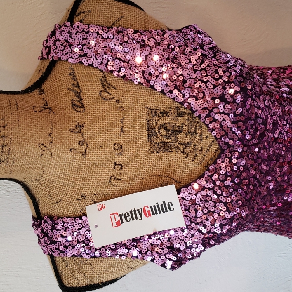 Pretty Guide purple and pink sequin dress womens size L - Picture 2 of 6